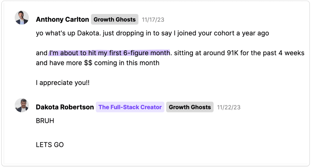 screenshot retainer, 6 figure month